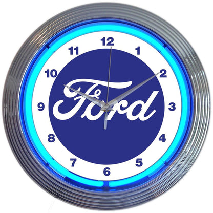 Neonetics Ford Script Logo Blue Neon Clock 15"