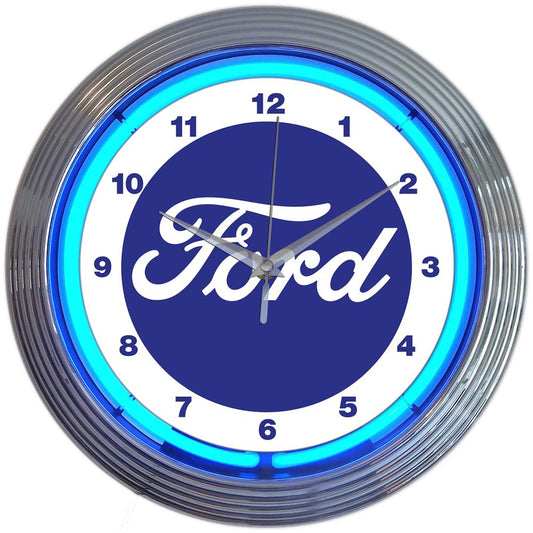 Neonetics Ford Script Logo Blue Neon Clock 15"