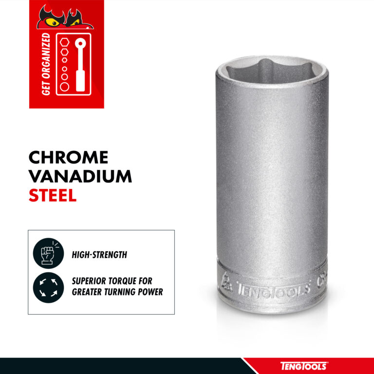 Teng Tools - Teng Tools 9MM 1/4 Inch Drive 6 Point Metric Deep Chrome Vanadium Socket | Mechanic Tool | Hand Tool - M140609-C - M140609-C