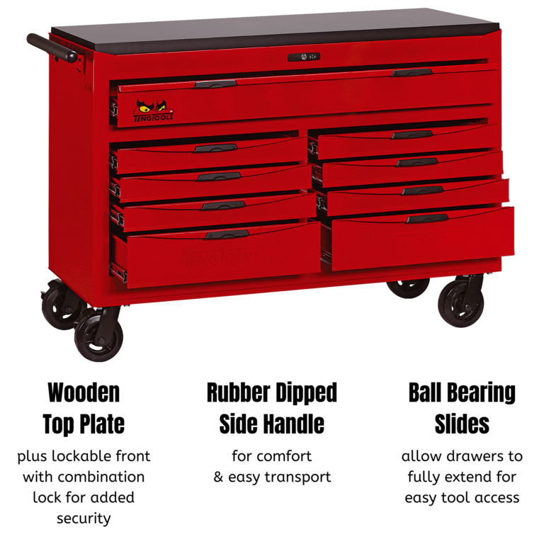 Teng Tools - Teng Tools 53 Inch Wide 9 Drawer Heavy Duty Roller Cabinet Tool Chest / Wagon - TCW809N - TEN-O-TCW809N