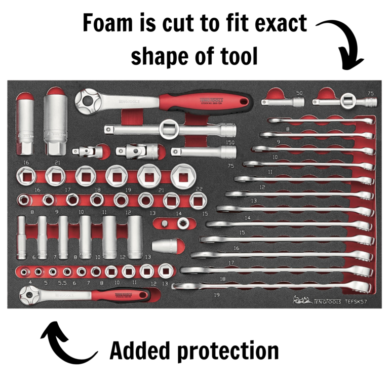 Teng Tools - Teng Tools 57 Piece 1/4 & 3/8 Inch Combination Wrench, Shallow/Deep Sockets & Accessories EVA Foam Tray - TEFSK57 - TEFSK57