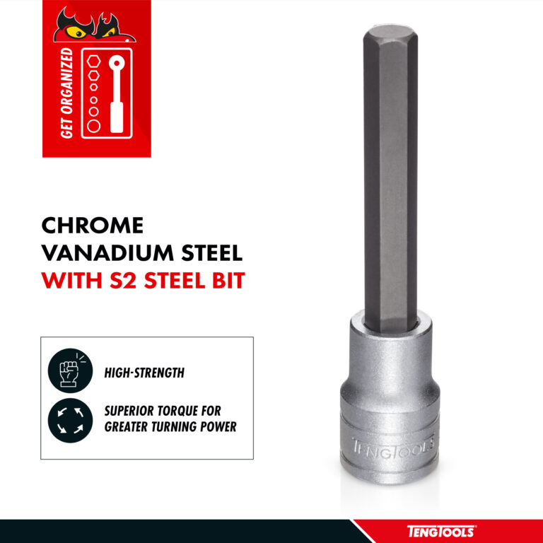 Teng Tools - Teng Tools 1/2 Inch Drive Metric Hex 3.9 Inch Extra Long Chrome Vanadium Sockets - M122505-C