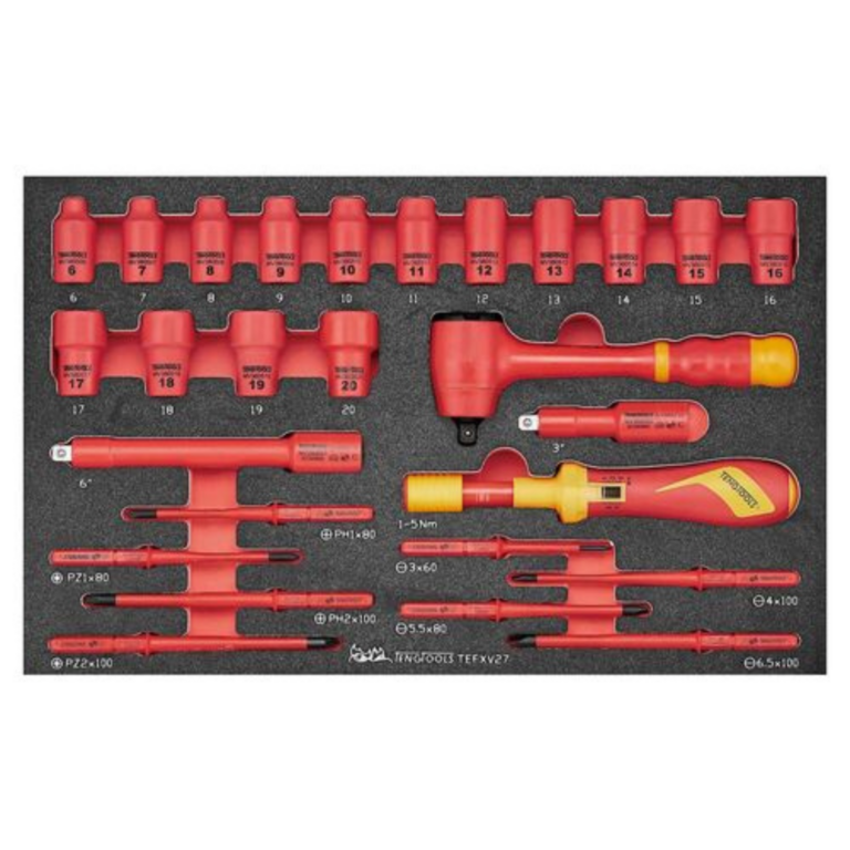 Teng Tools - Teng Tools 52 Piece 1000 Volt Insulated Torque Screwdriver, Open Ended Wrench & Electrician Portable EVA Foam Tool Kit - SCE5 - SCE5